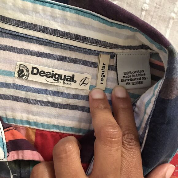 Desigual Colorful Red Plaid Long Sleeve Cotton Collared Mens Shirt NWOT - M/L - Picture 9 of 9